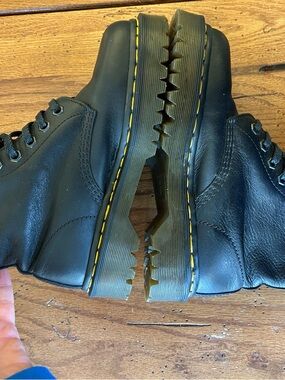 Dr. Martens Black Leather Lace-Up Boots with Yellow Stitching